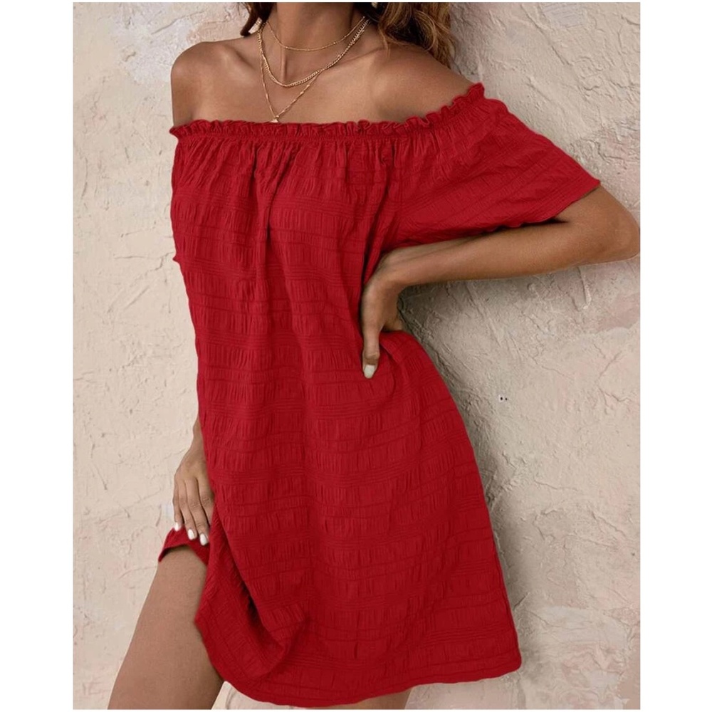 Off Shoulder Ruffle Mini Dress - Picture 2 of 8